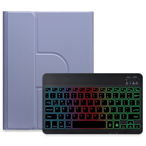 For iPad 10.2 2021 / Air 2019 Three-color Backlight Black 360 Degree Rotatable Bluetooth Keyboard Leatherette Case(Lavender Purple)