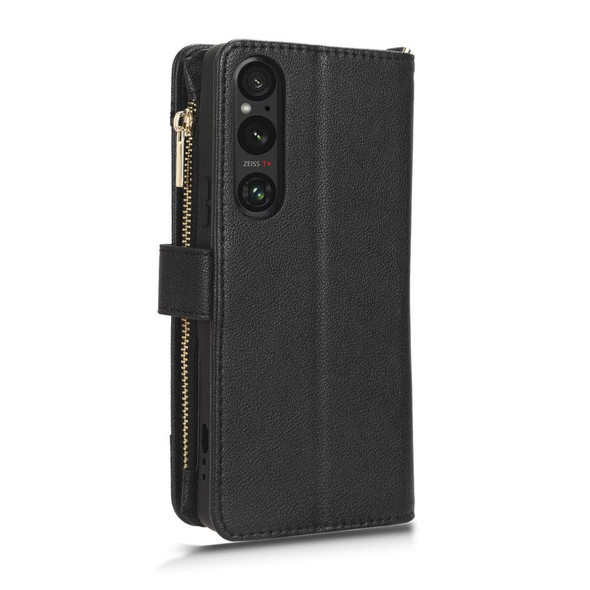 For Sony Xperia 1 Litchi Texture Zipper Leatherette Phone Case(Black)