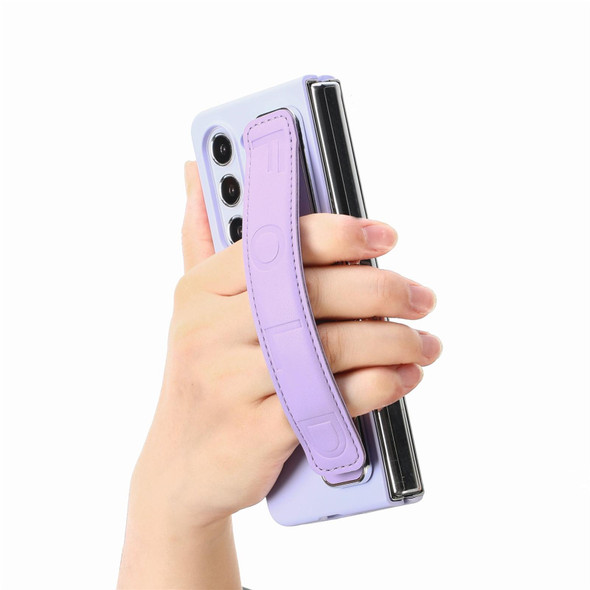 For   Samsung   Galaxy Z Fold5  5G Integrated Wristband Genuine Leatherette Phone Case(Purple)