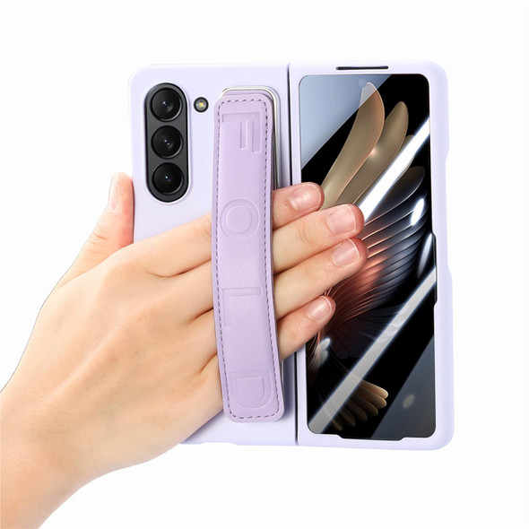 For   Samsung   Galaxy Z Fold5  5G Integrated Wristband Genuine Leatherette Phone Case(Purple)