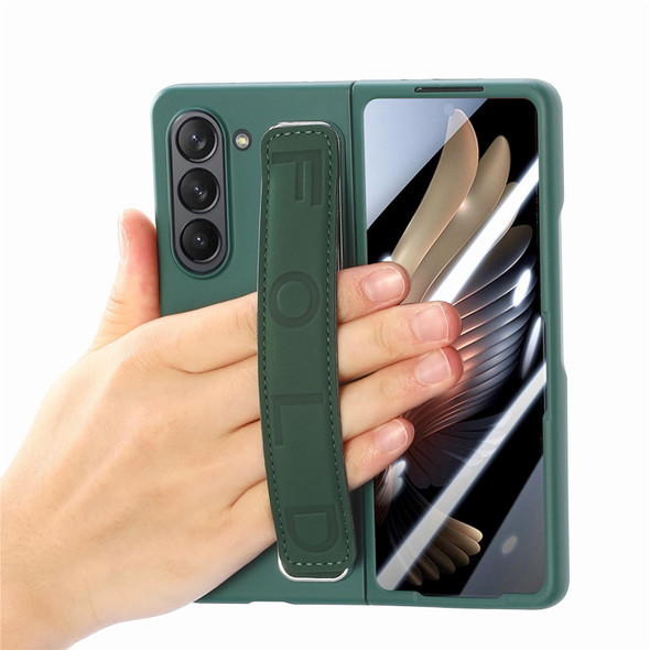 For   Samsung   Galaxy Z Fold5  5G Integrated Wristband Genuine Leatherette Phone Case(Drak Green)