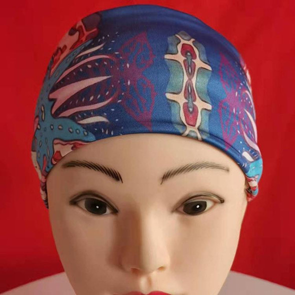 3 PCS Print Elastic Polyester Women Headband Sports Sweat Wide Version Bundle Belt(Blue)