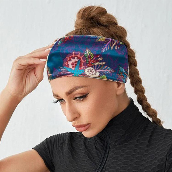 3 PCS Print Elastic Polyester Women Headband Sports Sweat Wide Version Bundle Belt(Blue)