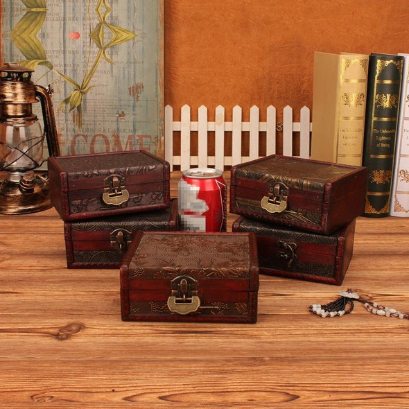 Wooden Vintage Jewelry Box Sorage And Shooting Props, Size: 14.5x11.5x6.5cm(6010E Lotus)