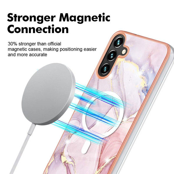 For Samsung Galaxy A34 5G Marble Pattern Dual-side IMD Magsafe TPU Phone Case(Rose Gold 005)