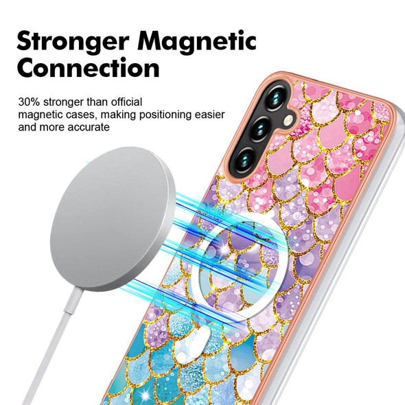 For Samsung Galaxy A34 5G Marble Pattern Dual-side IMD Magsafe TPU Phone Case(Colorful Scales)