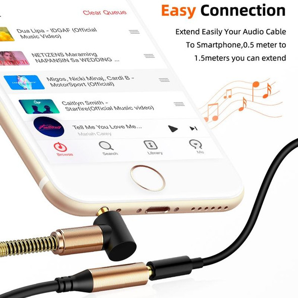 5PCS 3.5mm Male To Female Spring AUX Extension Cable Speaker Audio Cable, Cable Length: 1.5m(Black)