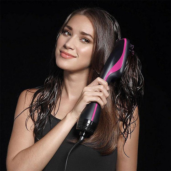 Professional Multi Function Electric Hair Blow Brush Hot Air Hair Curls Comb Salon Hair Styler, Plug standard:EU(Rose Red)
