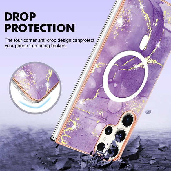For Samsung Galaxy S23 Ultra 5G Marble Pattern Dual-side IMD Magsafe TPU Phone Case(Purple 002)