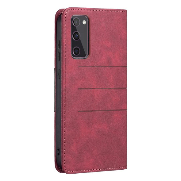 Samsung Galaxy S20 FE Magnetic Splicing Leather Phone Case(Red)