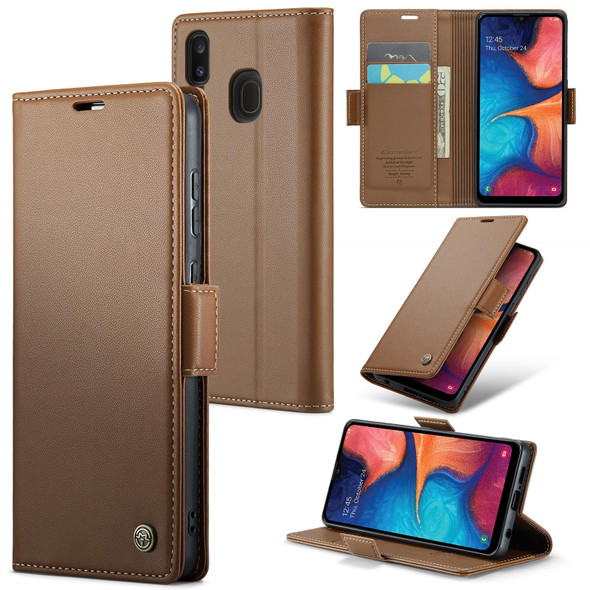 For Samsung Galaxy A40 CaseMe 023 Butterfly Buckle Litchi Texture RFID Anti-theft Leatherette Phone Case(Brown)