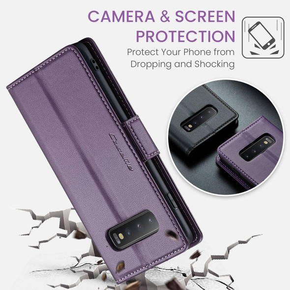 For Samsung Galaxy S10 CaseMe 023 Butterfly Buckle Litchi Texture RFID Anti-theft Leatherette Phone Case(Pearly Purple)