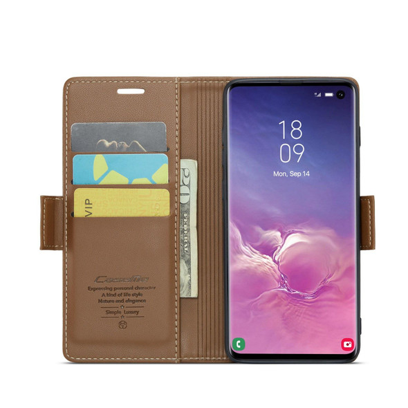 For Samsung Galaxy S10 CaseMe 023 Butterfly Buckle Litchi Texture RFID Anti-theft Leatherette Phone Case(Brown)