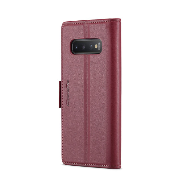 For Samsung Galaxy S10 CaseMe 023 Butterfly Buckle Litchi Texture RFID Anti-theft Leatherette Phone Case(Wine Red)