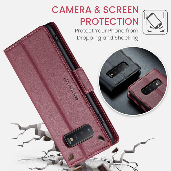 For Samsung Galaxy S10 CaseMe 023 Butterfly Buckle Litchi Texture RFID Anti-theft Leatherette Phone Case(Wine Red)