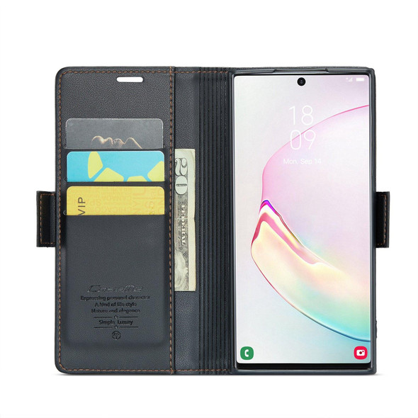 For Samsung Galaxy Note10+ CaseMe 023 Butterfly Buckle Litchi Texture RFID Anti-theft Leatherette Phone Case(Black)