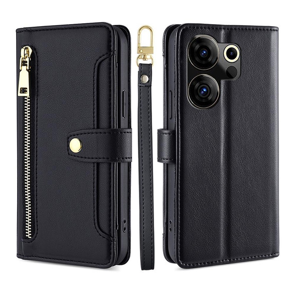 For Tecno Camon 20 Premier 5G Lite Sheep Texture Cross-body Zipper Wallet Leatherette Phone Case(Black)