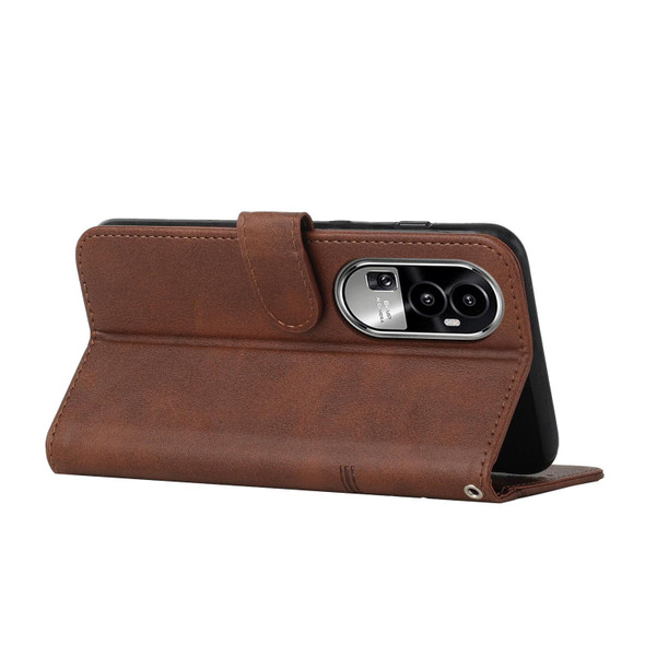 For OPPO Reno10 5G Global/Reno10 Pro 5G Global Stitching Calf Texture Buckle Leatherette Phone Case(Brown)