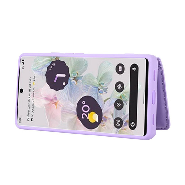 For Google Pixel 6 Pro Horizontal Card Bag Phone Case with Dual Lanyard(Purple)