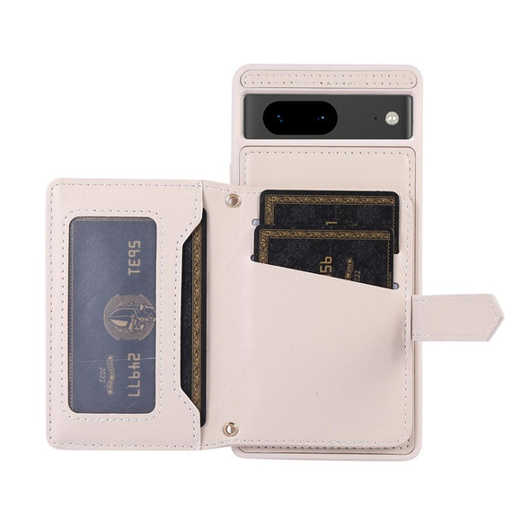 For Google Pixel 7 Horizontal Card Bag Phone Case with Dual Lanyard(Beige)