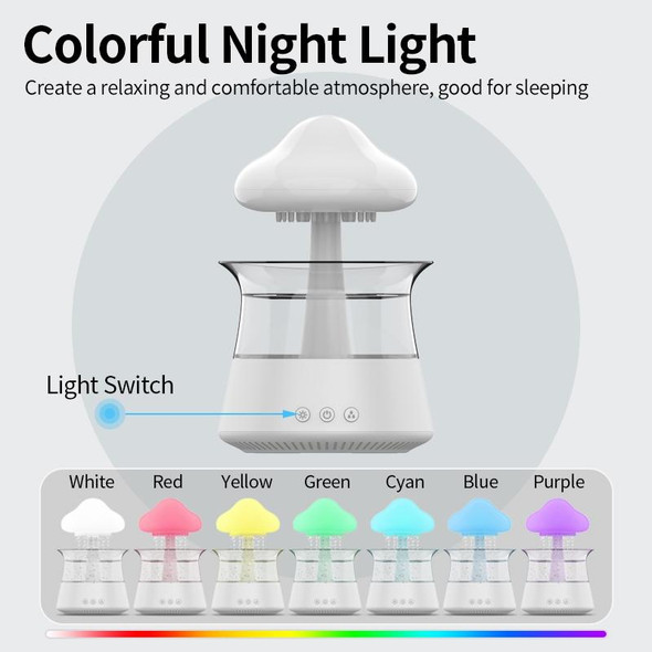 CH06 300ml Rain Humidifier Mushroom Cloud Colorful Night Lamp Aromatherapy Machine, Style: Without Remote Controller(White)