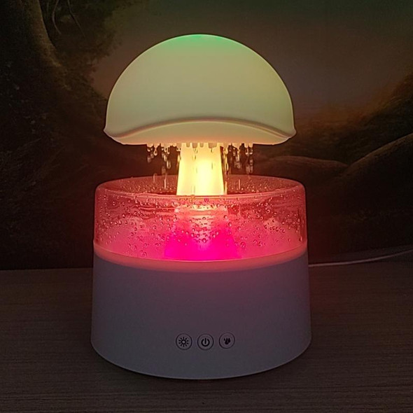 500ml Rain Humidifier Mushroom Cloud Colorful Night Lamp Aromatherapy Machine With Remote Control, Style: USB Direct Plug(White)