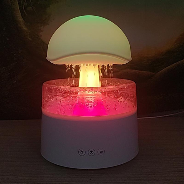 500ml Rain Humidifier Mushroom Cloud Colorful Night Lamp Aromatherapy Machine With Remote Control, Style: Rechargeable(White)