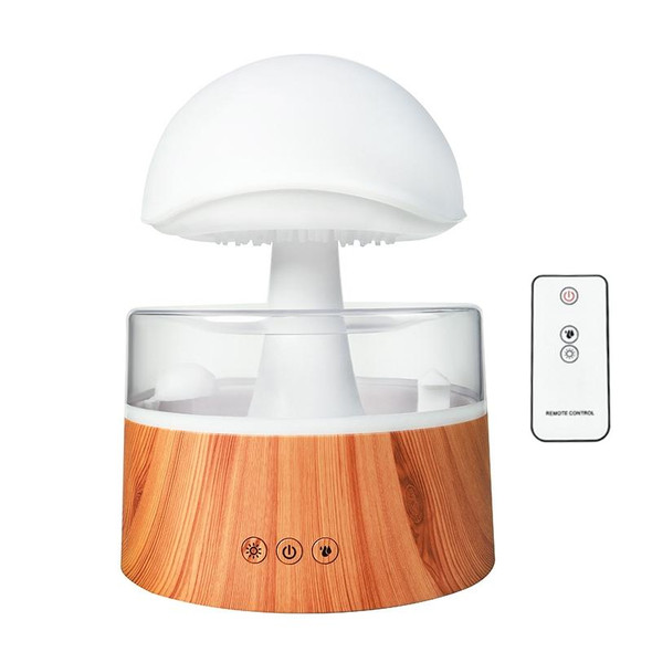 500ml Rain Humidifier Mushroom Cloud Colorful Night Lamp Aromatherapy Machine With Remote Control, Style: USB Direct Plug(Wood Grain)