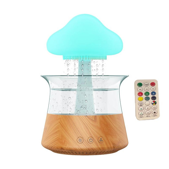 CH06 300ml Rain Humidifier Mushroom Cloud Colorful Night Lamp Aromatherapy Machine, Style: With Remote Controller(Light Wood Grain)