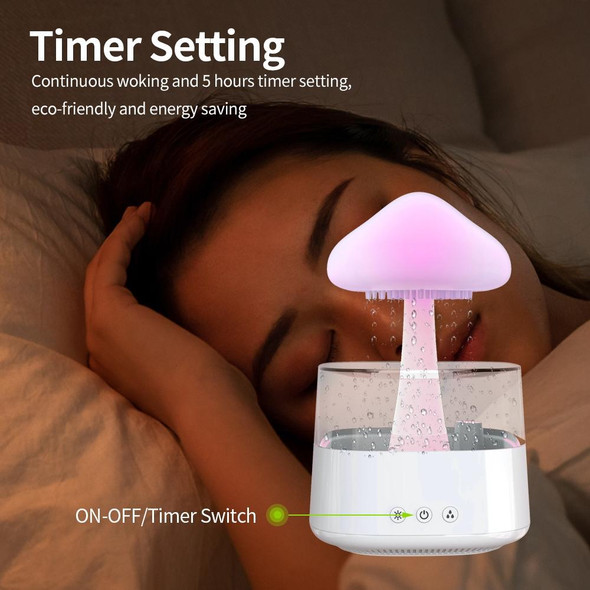 CH08 450ml Rain Humidifier Mushroom Cloud Colorful Night Lamp Aromatherapy Machine, Style: Without Remote Controller(White)