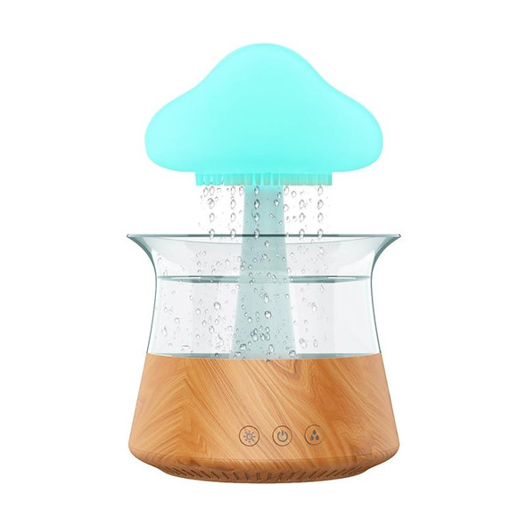 CH06 300ml Rain Humidifier Mushroom Cloud Colorful Night Lamp Aromatherapy Machine, Style: Without Remote Controller(Light Wood Grain)