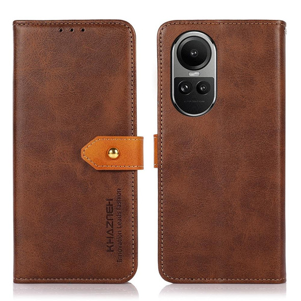 For OPPO Reno10 / Reno10 Pro Global KHAZNEH Dual-color Cowhide Texture Flip Leatherette Phone Case(Brown)