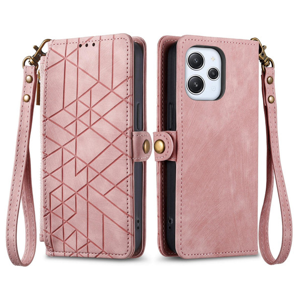 For Xiaomi Redmi Note 12S Geometric Zipper Wallet Side Buckle Leather Phone Case(Pink)