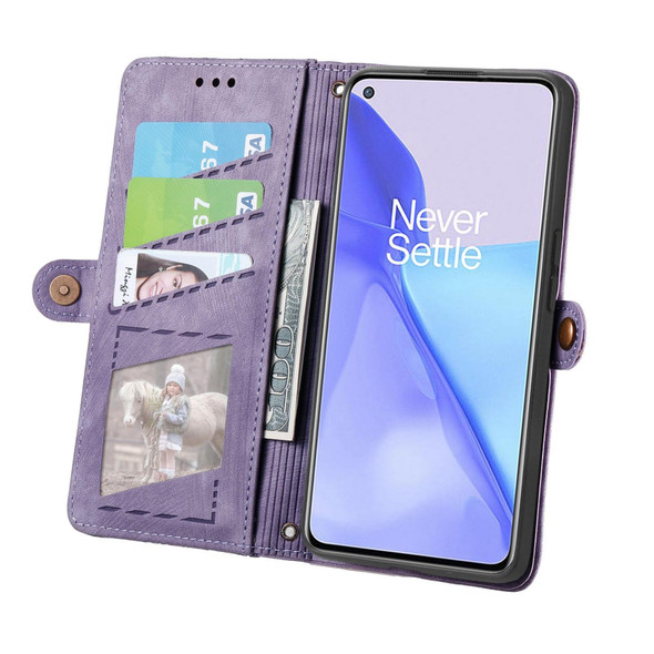 For OnePlus 10 Pro 5G Geometric Zipper Wallet Side Buckle Leatherette Phone Case(Purple)