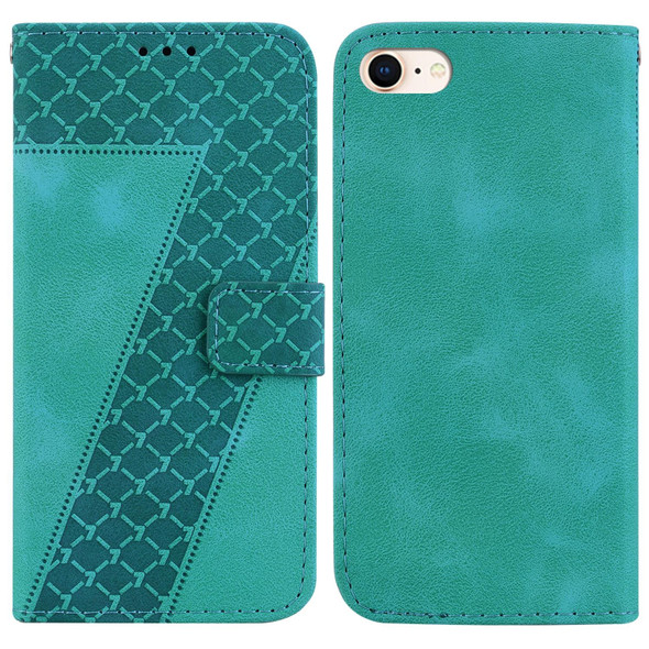 For iPhone SE 2022/SE 2020/8/7 7-shaped Embossed Leatherette Phone Case(Green)