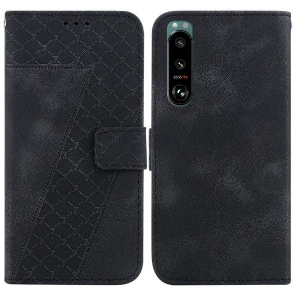 For Sony Xperia 5 III 7-shaped Embossed Leatherette Phone Case(Black)