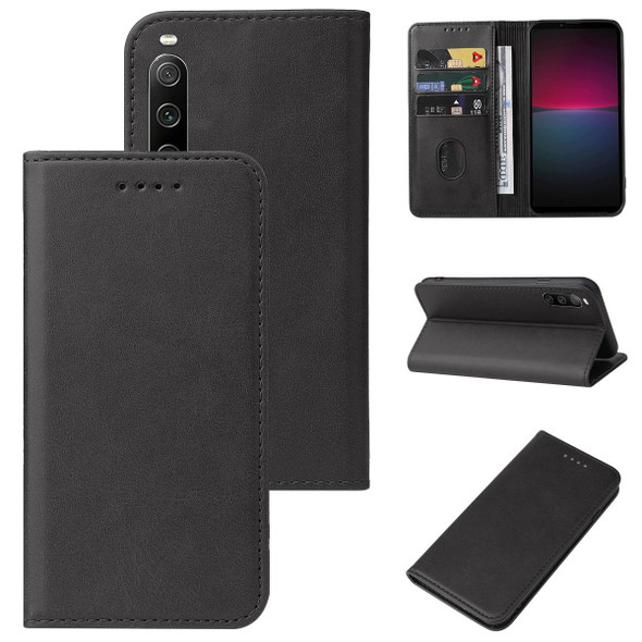 For Sony Xperia 10 IV Magnetic Closure Leatherette Phone Case(Black)