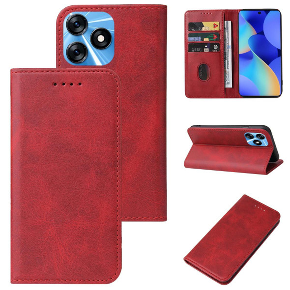 For Tecno Spark 10 Magnetic Closure Leatherette Phone Case(Red)