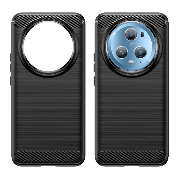 Flexible TPU Phone Case for Honor Magic5 Pro , Brushed Carbon Fiber Texture Dustproof Phone Cover - Black