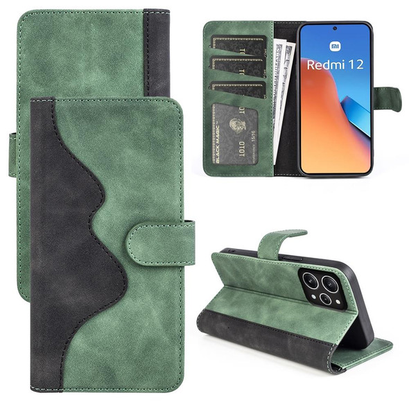 For Redmi 12 Stitching Horizontal Flip Leatherette Phone Case(Green)