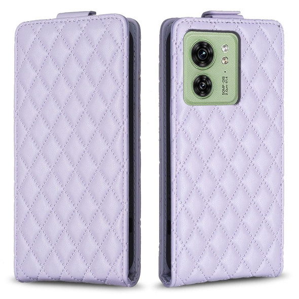 For Motorola Edge 40 5G Diamond Lattice Vertical Flip Leatherette Phone Case(Purple)