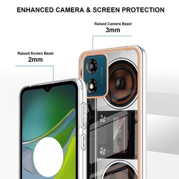 For Motorola Moto E13 Electroplating Marble Dual-side IMD Phone Case(Retro Radio)