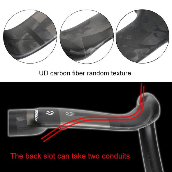 TOSEEK UD Carbon Fiber Texture Road Bike Handlebar, Size: 440mm (UD Matte)