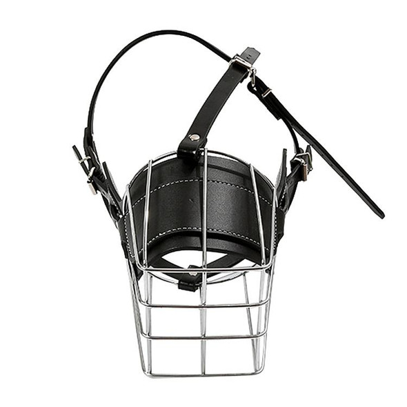 Steel Cage Style Dog Basket Wire Muzzle Protective Snout Cover with Leather Strap, Size: XXL