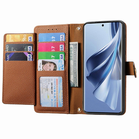 For OPPO Reno10 / 10 Pro Global Love Zipper Lanyard Leatherette Phone Case(Brown)