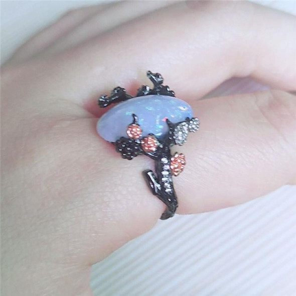 Woman Vintage Black Gold Color Ring White Fire Opal Flower Rings Size:5