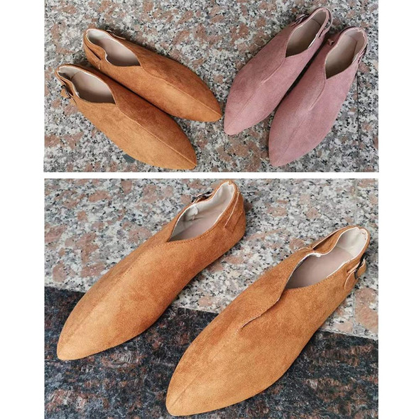V-mouth Buckle Casual Suede Breathable Flat Shoes, Size: 39(Khaki)