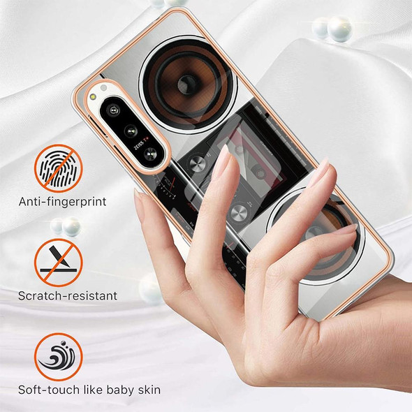 For Sony Xperia 5 IV Electroplating Marble Dual-side IMD Phone Case(Retro Radio)