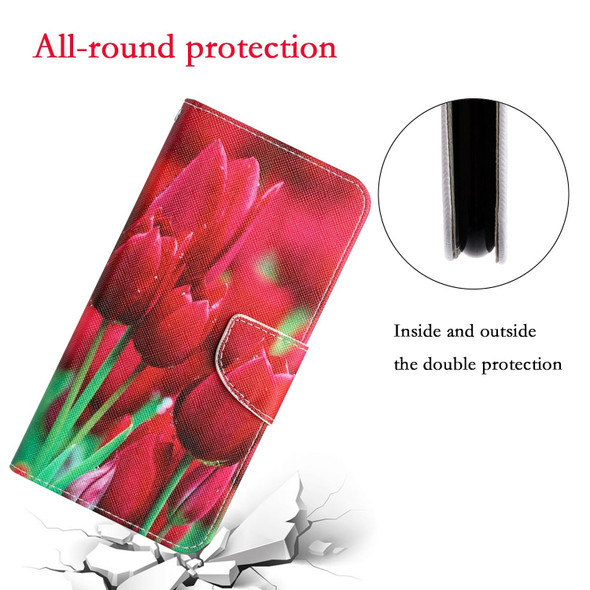 For iPhone 15 Pro Colored Drawing Leatherette Phone Case(Tulips)