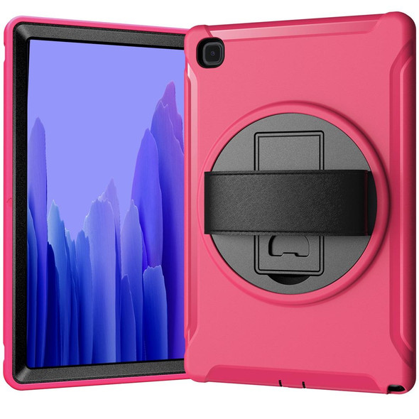 For Samsung Galaxy Tab A7 10.4 (2020) 360 Degree Rotation PC + TPU Protective Case with Holder & Hand Strap(Rose Red)